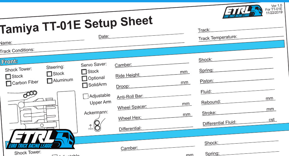 Super Truck TT-01E Editable Setup Sheet | ETRL